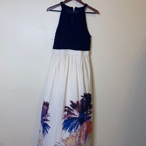 Vince Camuto Palm Tree Maxi Dress Jersey Sz 10